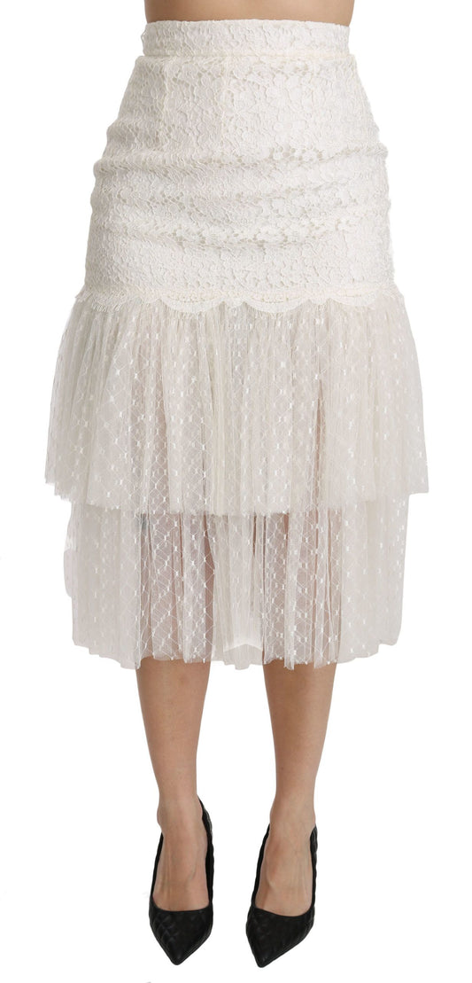 Dolce & Gabbana Elegant White Lace High-Waist Skirt - IT40|S