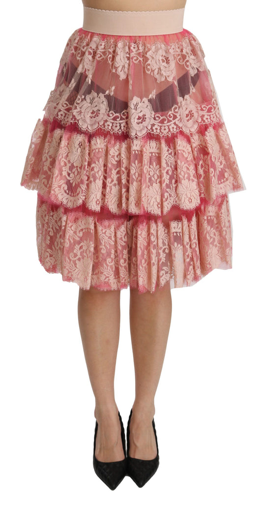 Dolce & Gabbana Elegant Pink Lace High-Waist Skirt - IT40|S