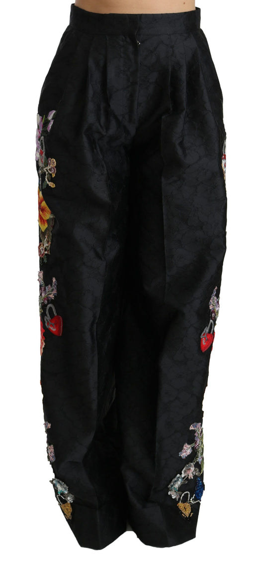 Dolce & Gabbana Elegant High Waist Wide Leg Floral Pants - IT42|M