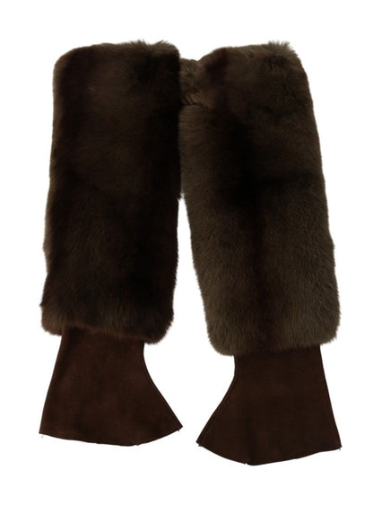 Dolce & Gabbana Elegant Brown Fur & Leather Elbow-Length Gloves - 7.5|S