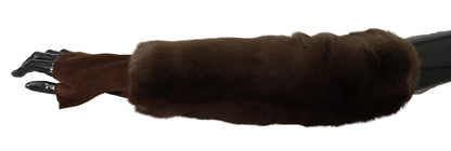 Dolce & Gabbana Elegant Brown Fur & Leather Elbow-Length Gloves - 7.5|S