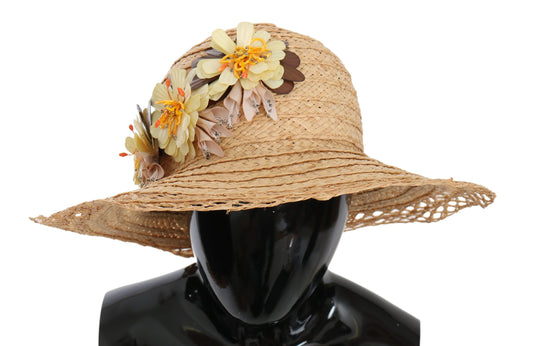 Dolce & Gabbana Elegant Beige Floral Bucket Hat - 56 cm|XS