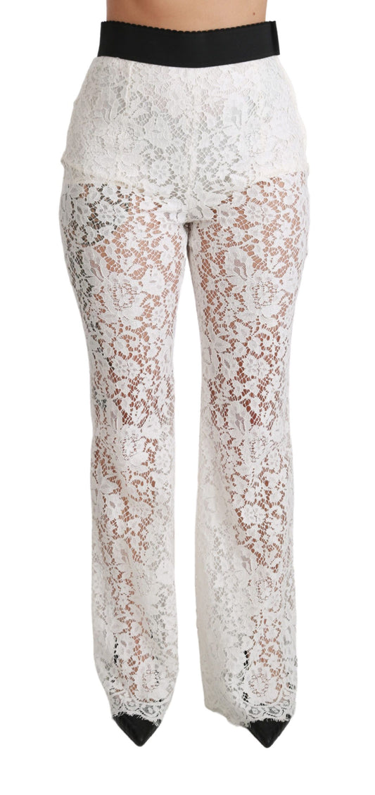 Dolce & Gabbana Elegant White Lace High Waist Pants - IT42|M