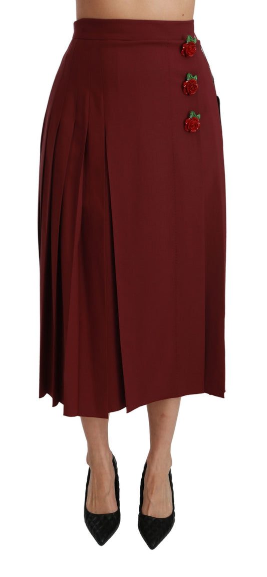 Dolce & Gabbana Elegant Red High Waist Virgin Wool Skirt - IT38|XS