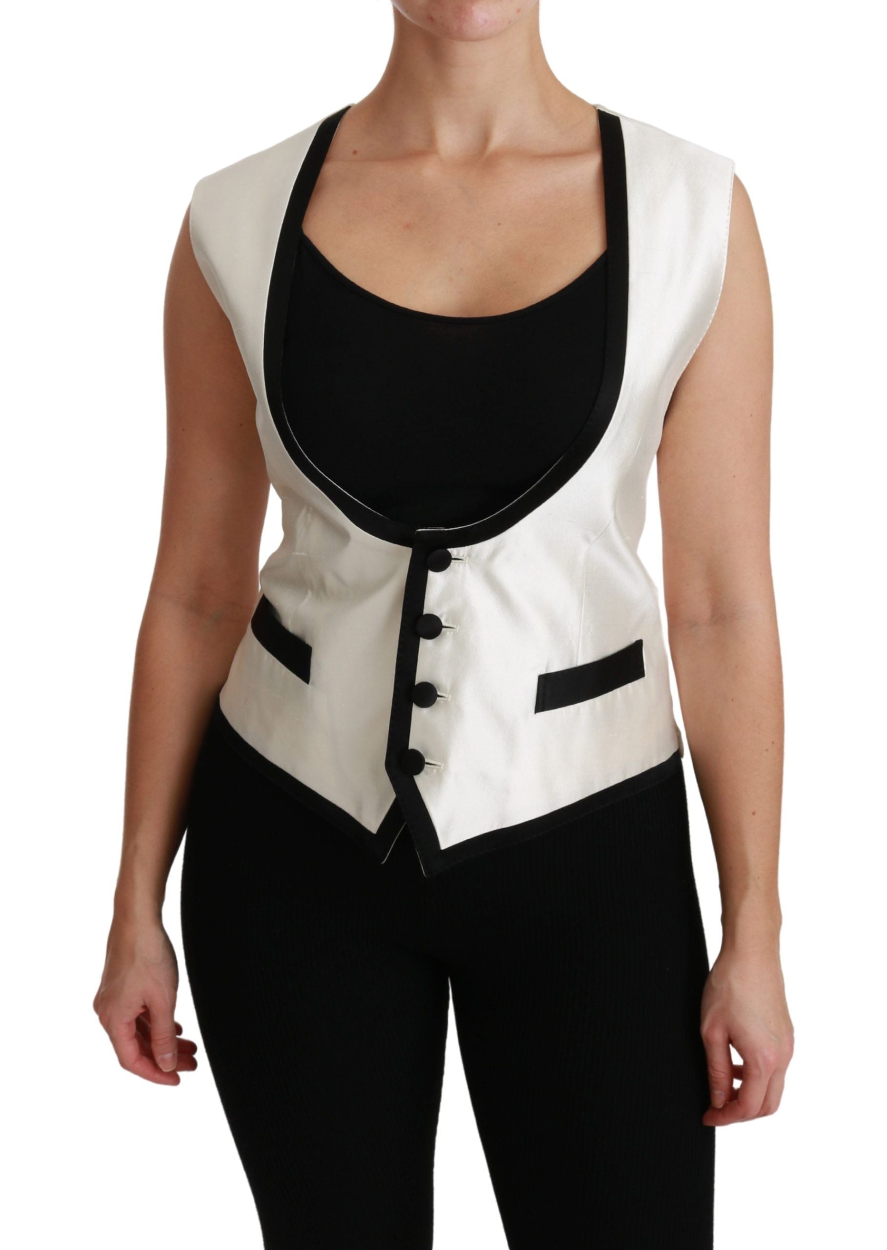 Dolce & Gabbana Elegant Silk Sleeveless Vest in Black & White - IT40|S