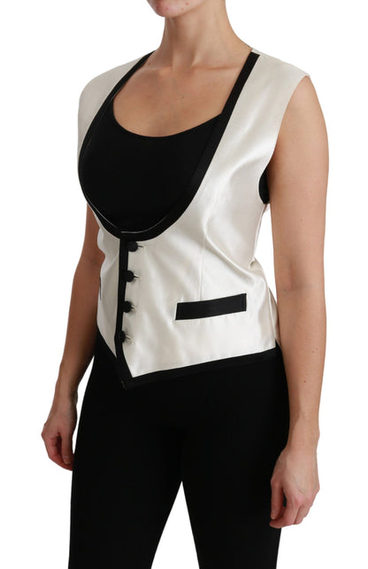 Dolce & Gabbana Elegant Silk Sleeveless Vest in Black & White - IT40|S