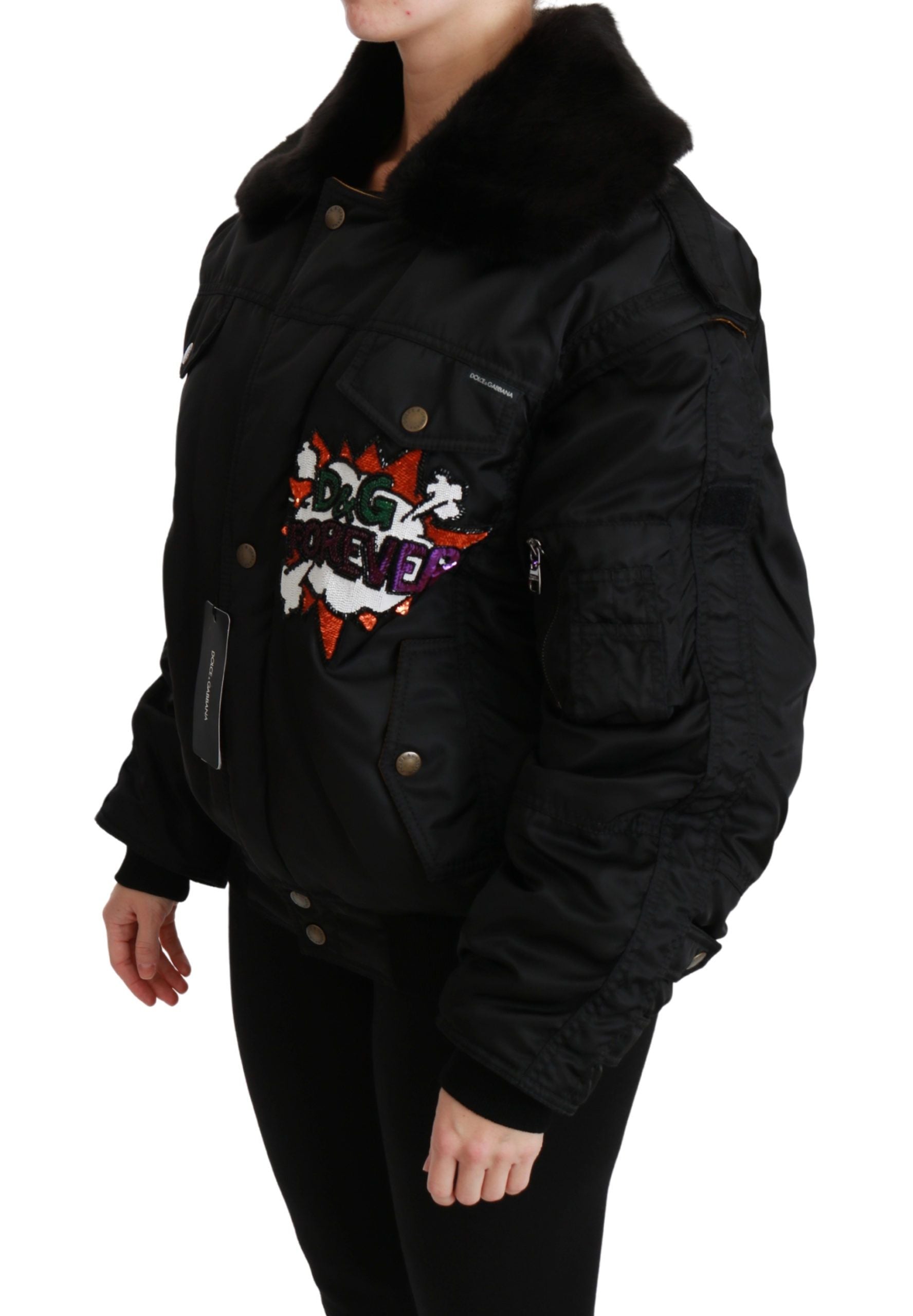 Dolce & Gabbana Elegant Black Bomber Jacket with Detachable Features - IT36 | XS