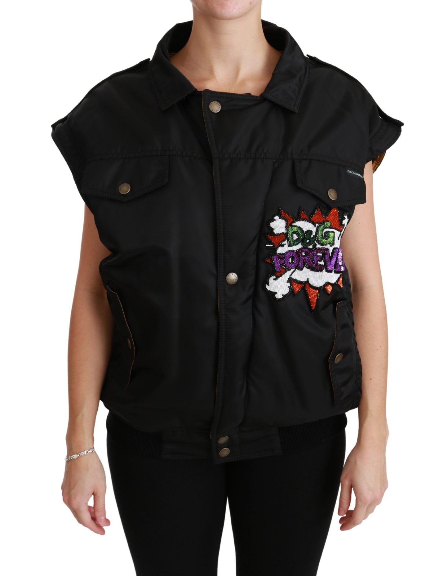 Dolce & Gabbana Elegant Black Bomber Jacket with Detachable Features - IT36 | XS