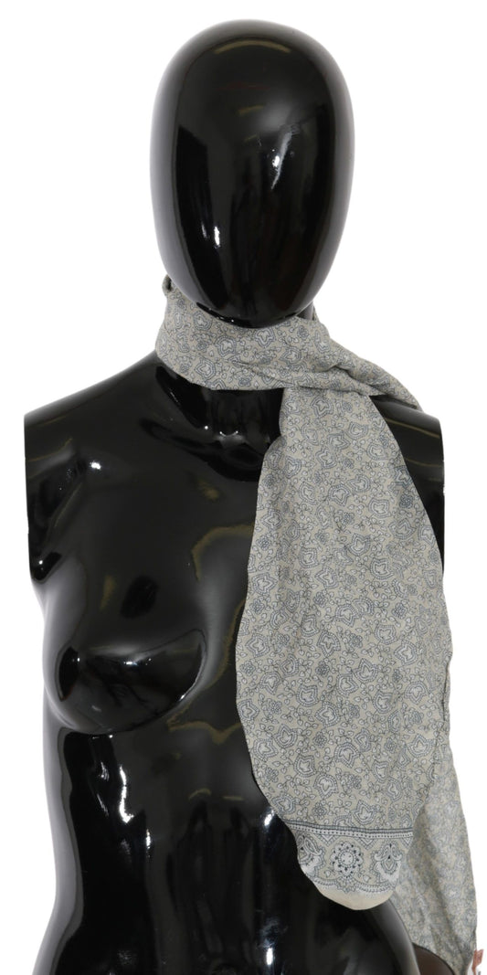 Ermanno Scervino Chic Cotton Scarf in Beige & Blue Fantasy Print