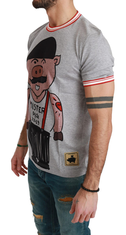 Dolce & Gabbana Chic Gray Cotton T-Shirt with Year of the Pig Motive