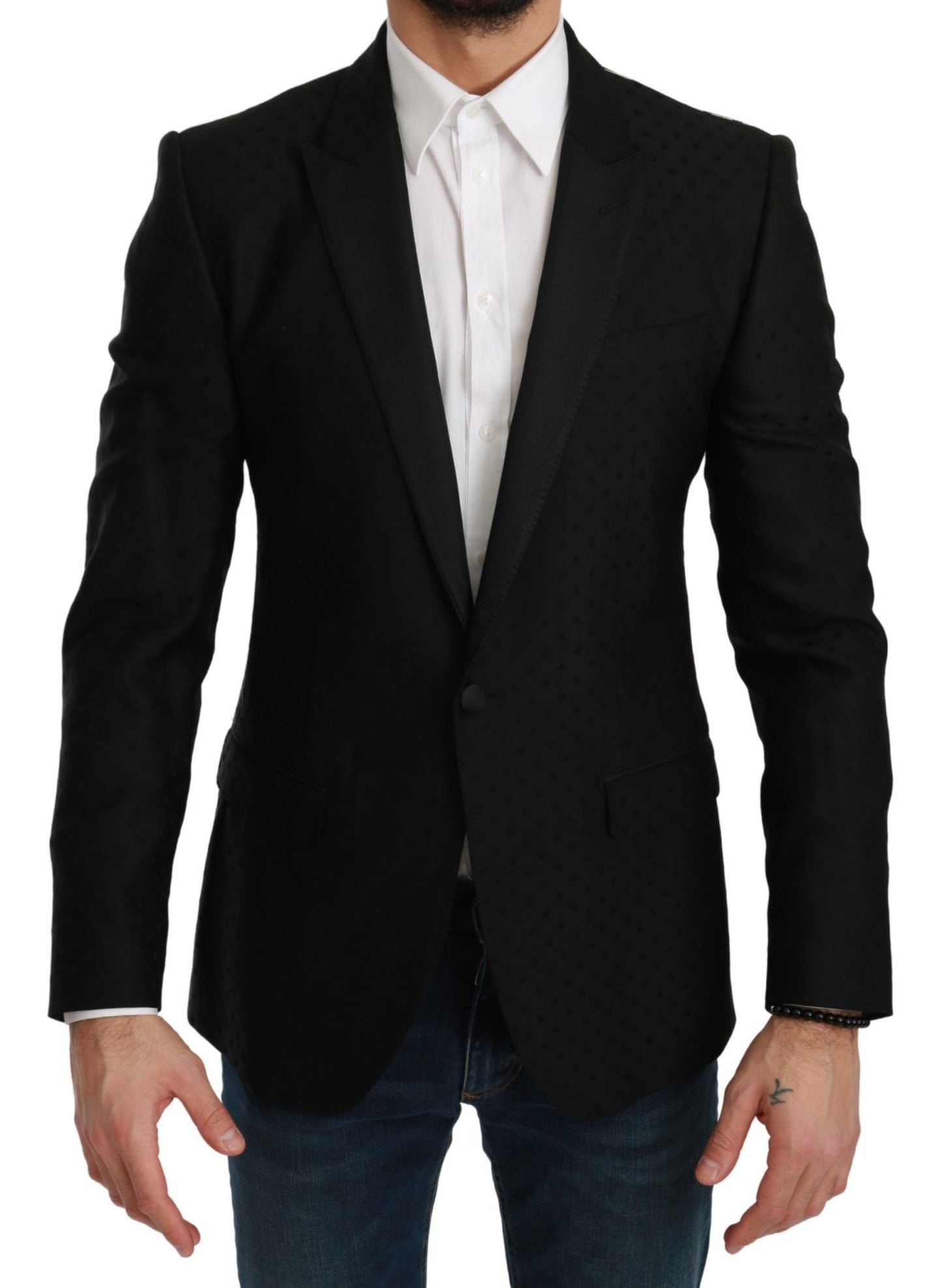 Dolce & Gabbana Elegant Black Polka Dotted Wool Blend Blazer