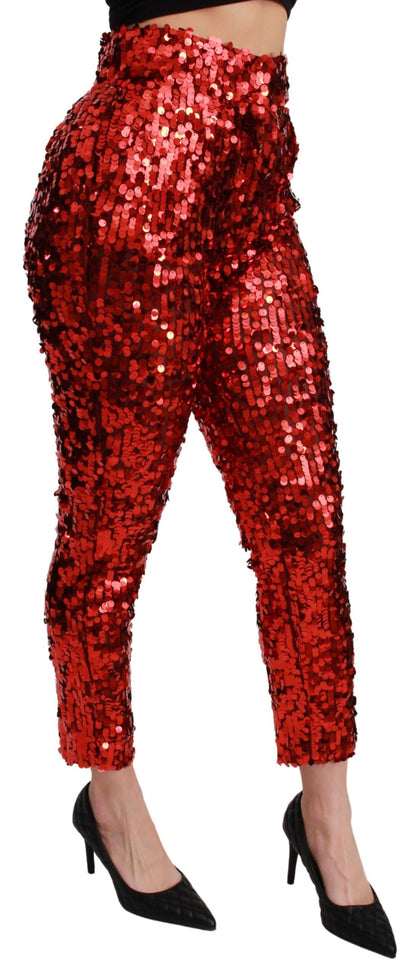 Dolce & Gabbana Elegant High-Waist Cropped Red Trousers - IT40|S