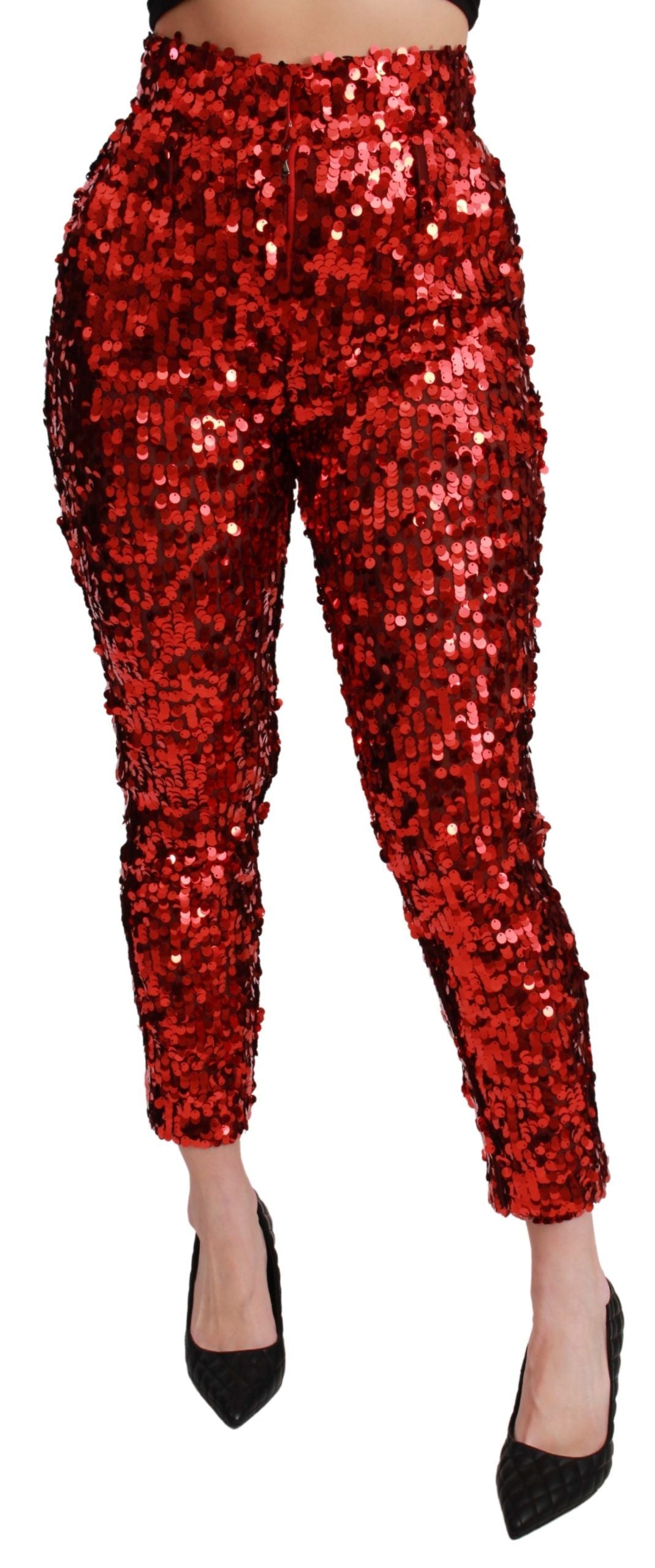 Dolce & Gabbana Elegant High-Waist Cropped Red Trousers - IT40|S