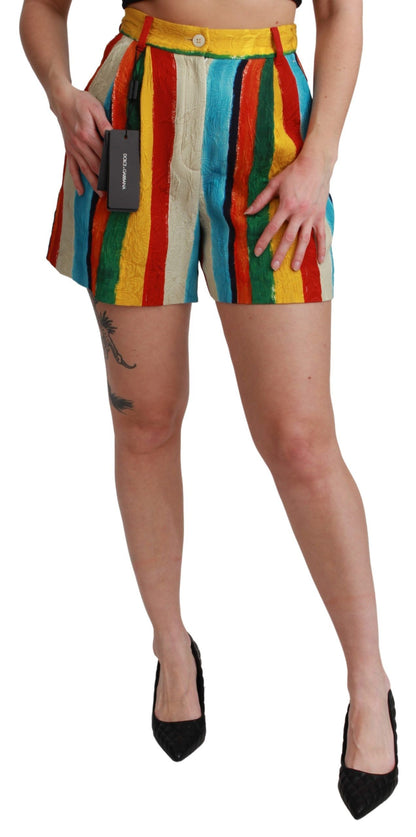 Dolce & Gabbana Multicolor Striped High-Waist Shorts