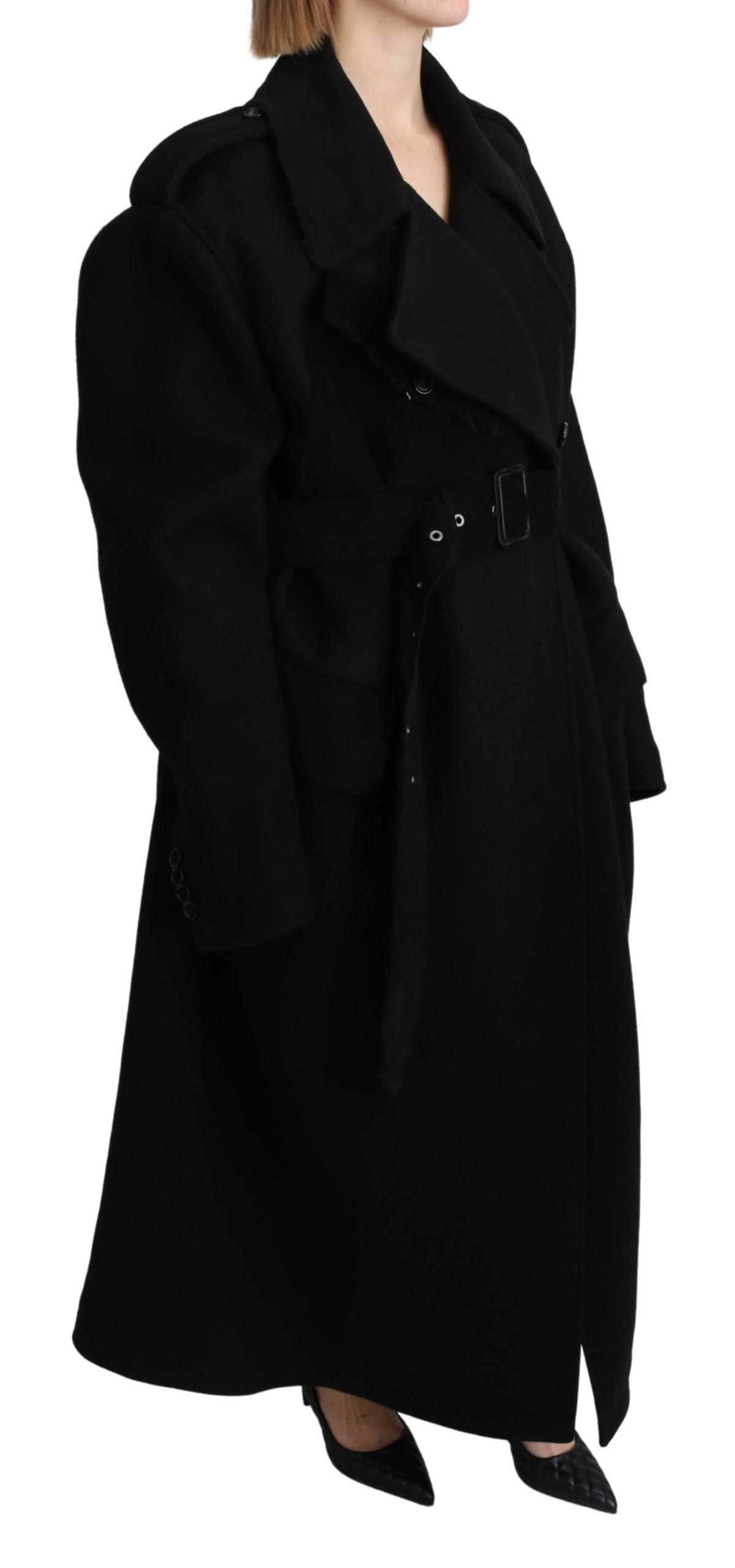 Dolce & Gabbana Elegant Black Wool Trenchcoat - IT40 | M