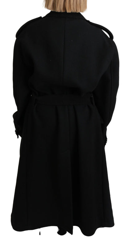 Dolce & Gabbana Elegant Black Wool Trenchcoat - IT40 | M