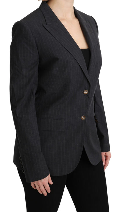 Dolce & Gabbana Elegant Gray Striped Cotton Blazer - IT44|L