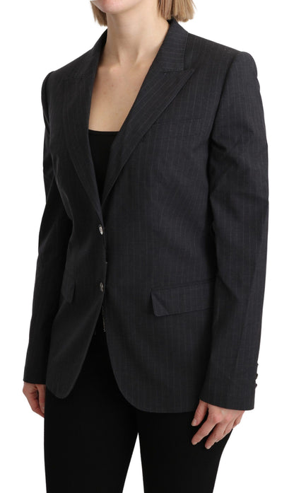 Dolce & Gabbana Elegant Gray Striped Cotton Blazer - IT44|L