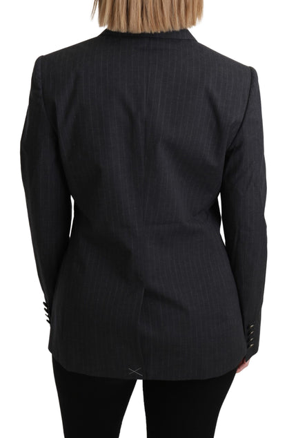 Dolce & Gabbana Elegant Gray Striped Cotton Blazer - IT44|L