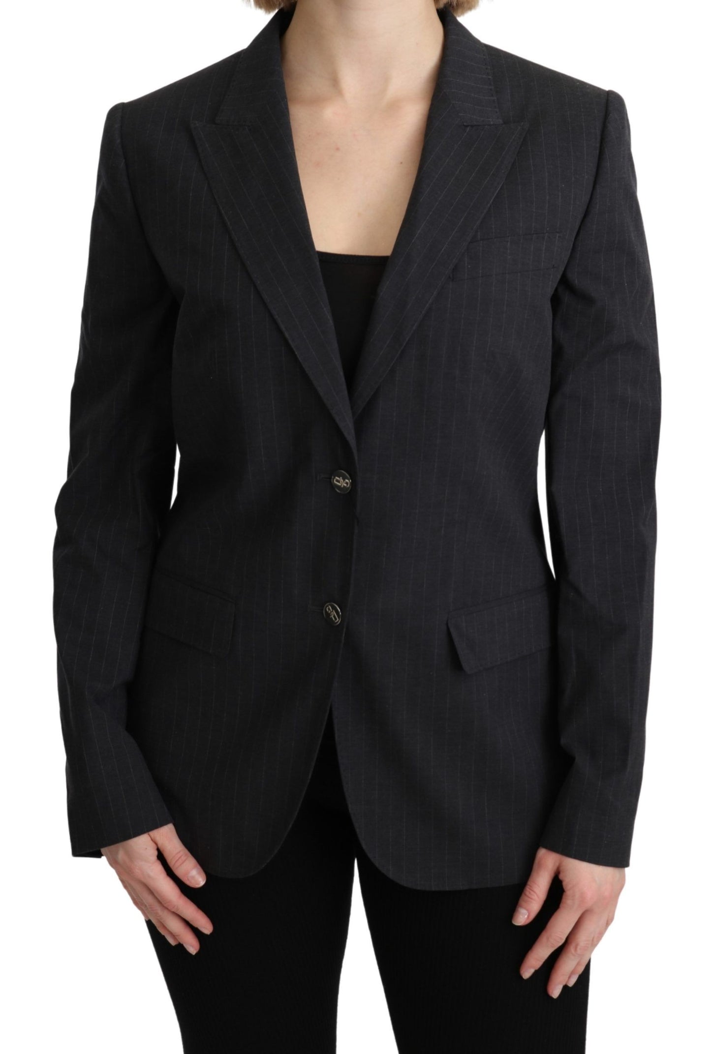 Dolce & Gabbana Elegant Gray Striped Cotton Blazer - IT44|L