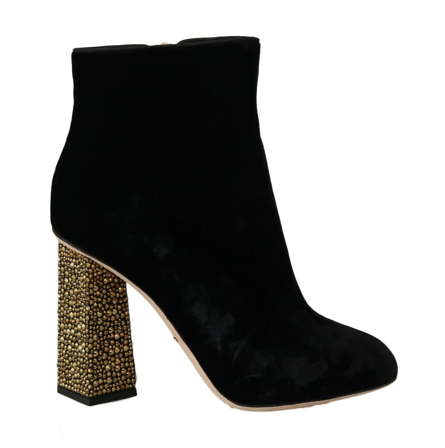 Dolce & Gabbana Elegant Velvet Ankle Boots with Crystal Heels - EU39.5/US9