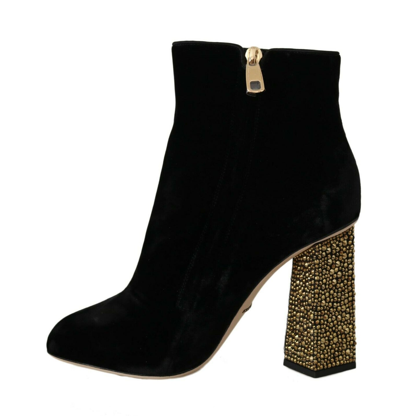 Dolce & Gabbana Elegant Velvet Ankle Boots with Crystal Heels - EU39.5/US9