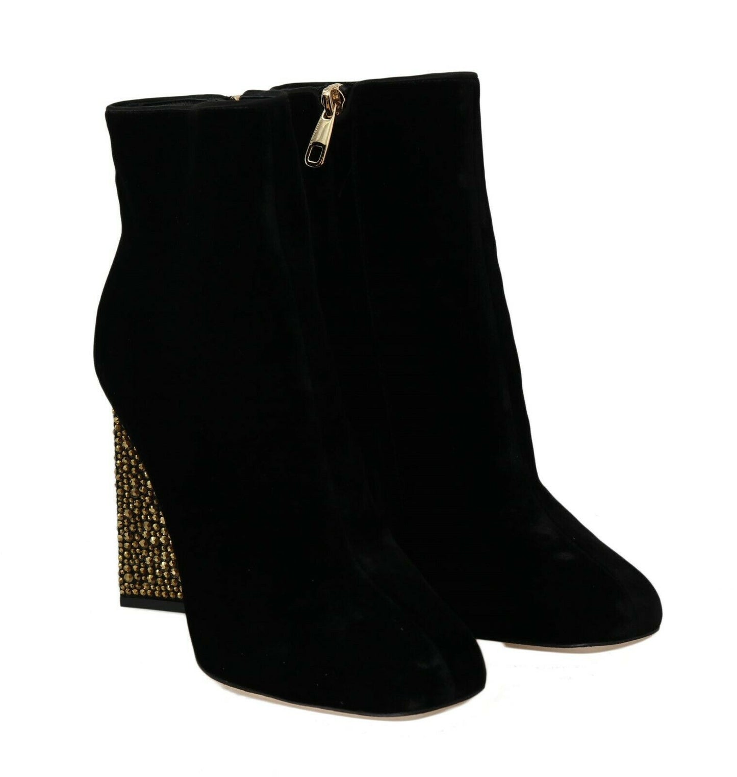 Dolce & Gabbana Elegant Velvet Ankle Boots with Crystal Heels - EU39.5/US9