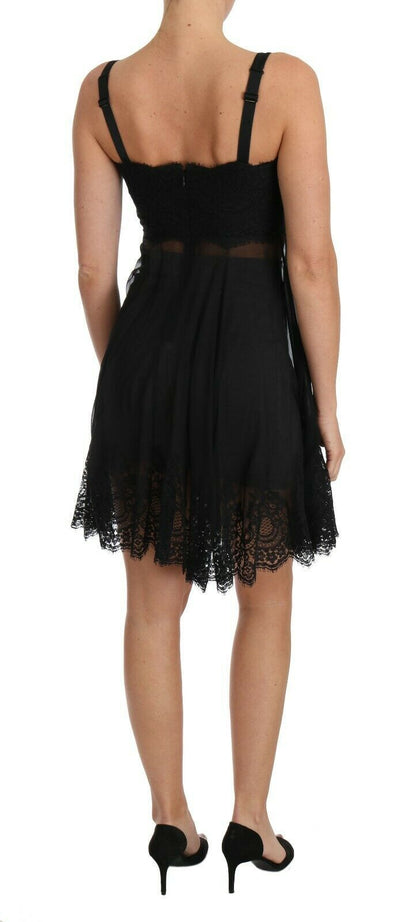 Dolce & Gabbana Elegant Black Silk Floral Lace Chemise Dress - IT1 | XS