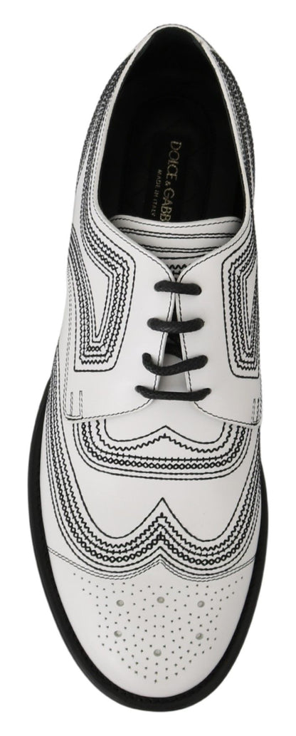 Dolce & Gabbana Elegant White Leather Derby Shoes - EU44/US11