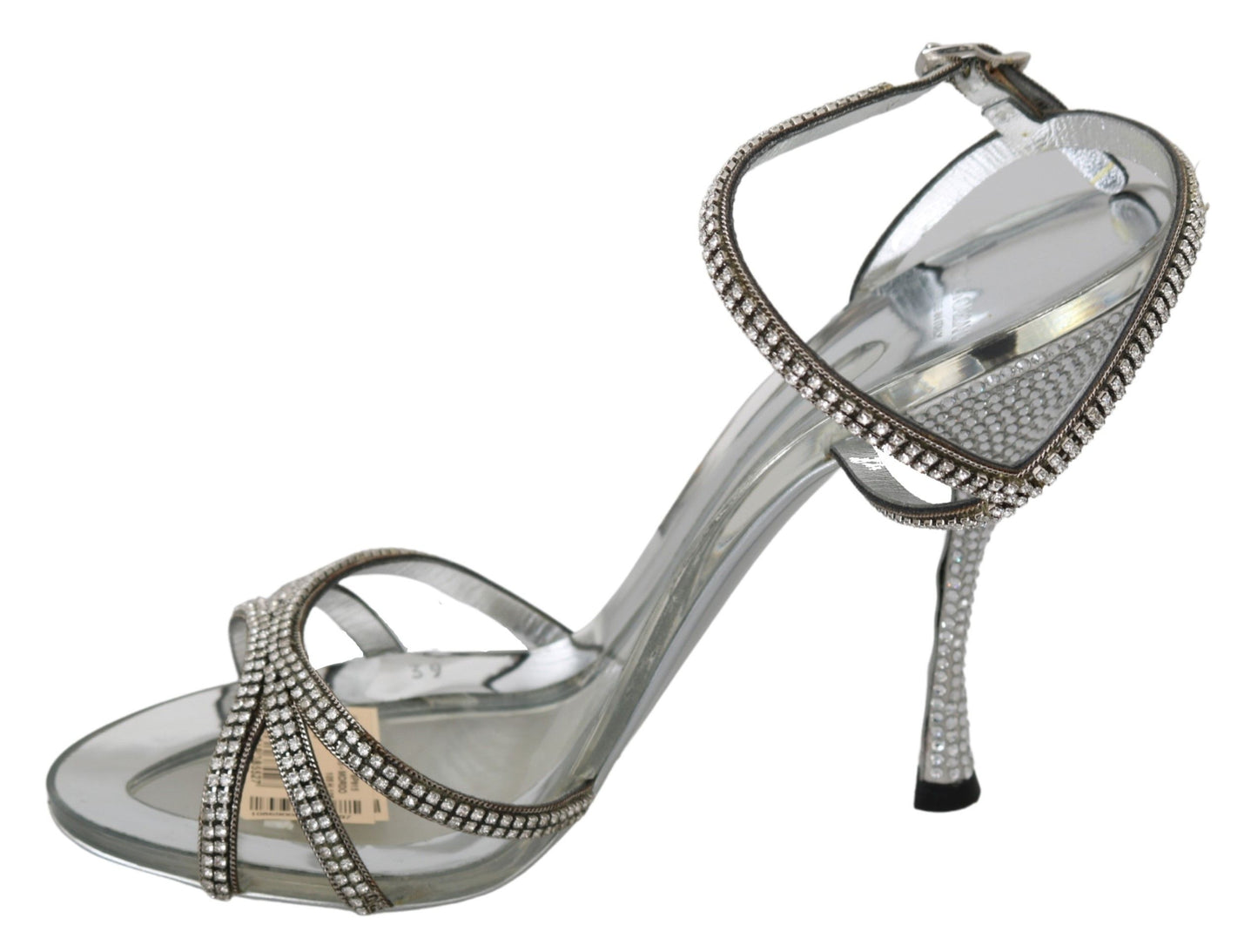 Dolce & Gabbana Silver Leather Ankle Strap Sandals with Crystals - EU39/US8.5