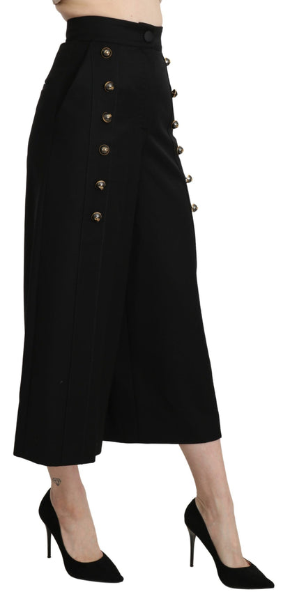 Dolce & Gabbana Elegant High Waist Wide Leg Virgin Wool Trousers - IT36 | XS