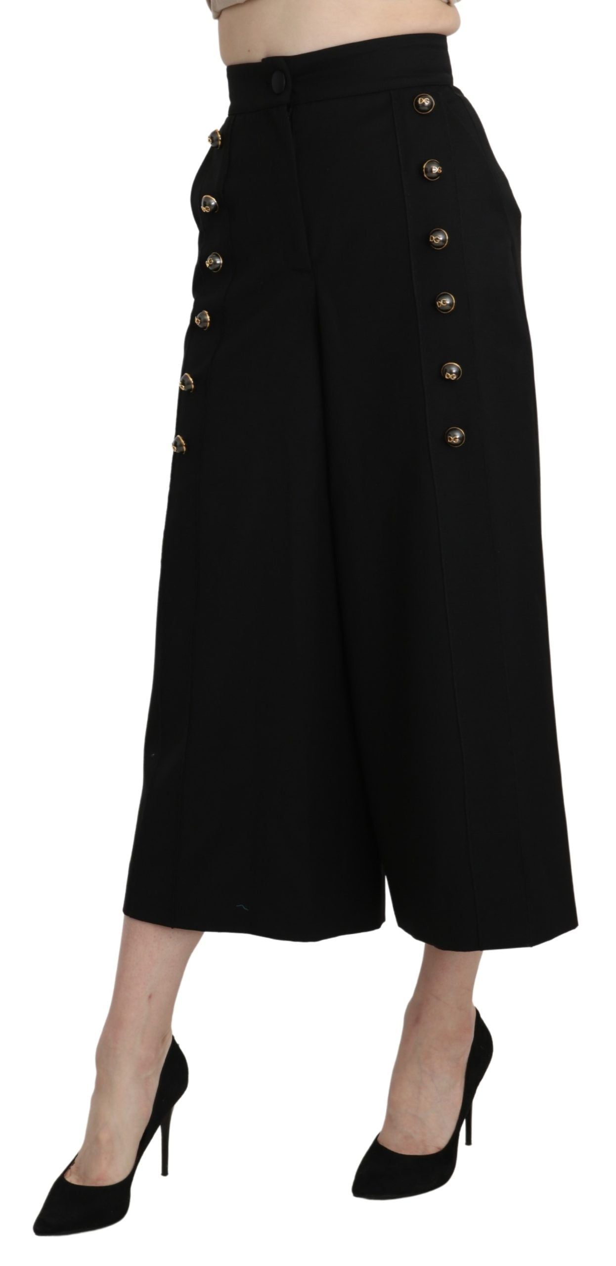 Dolce & Gabbana Elegant High Waist Wide Leg Virgin Wool Trousers - IT36 | XS