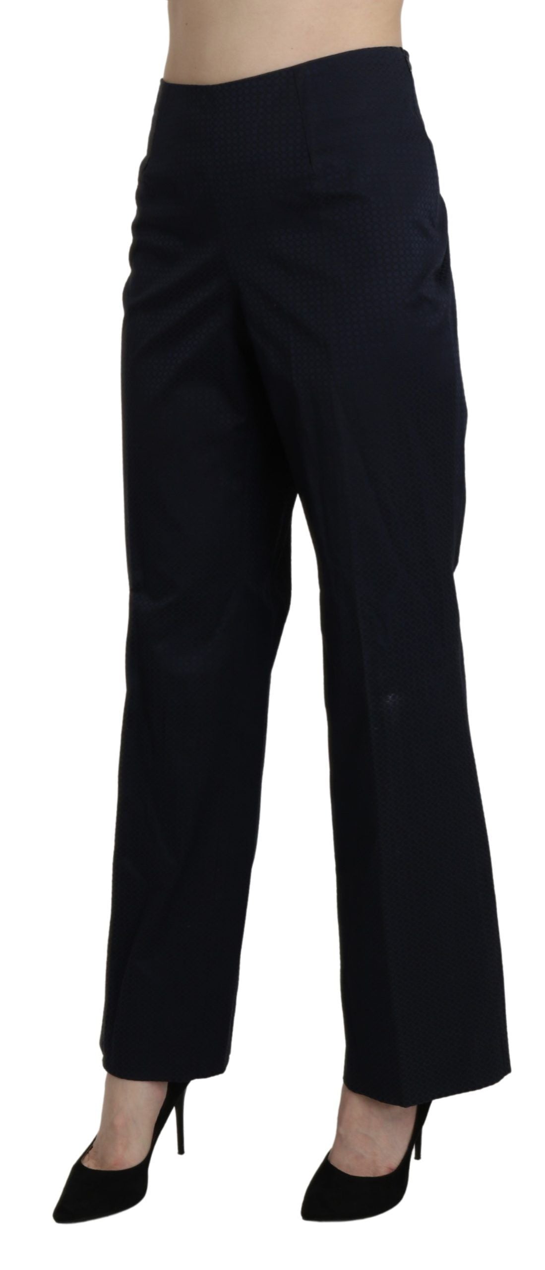 BENCIVENGA Navy Blue High Waist Straight Cotton Pants - IT46|XL