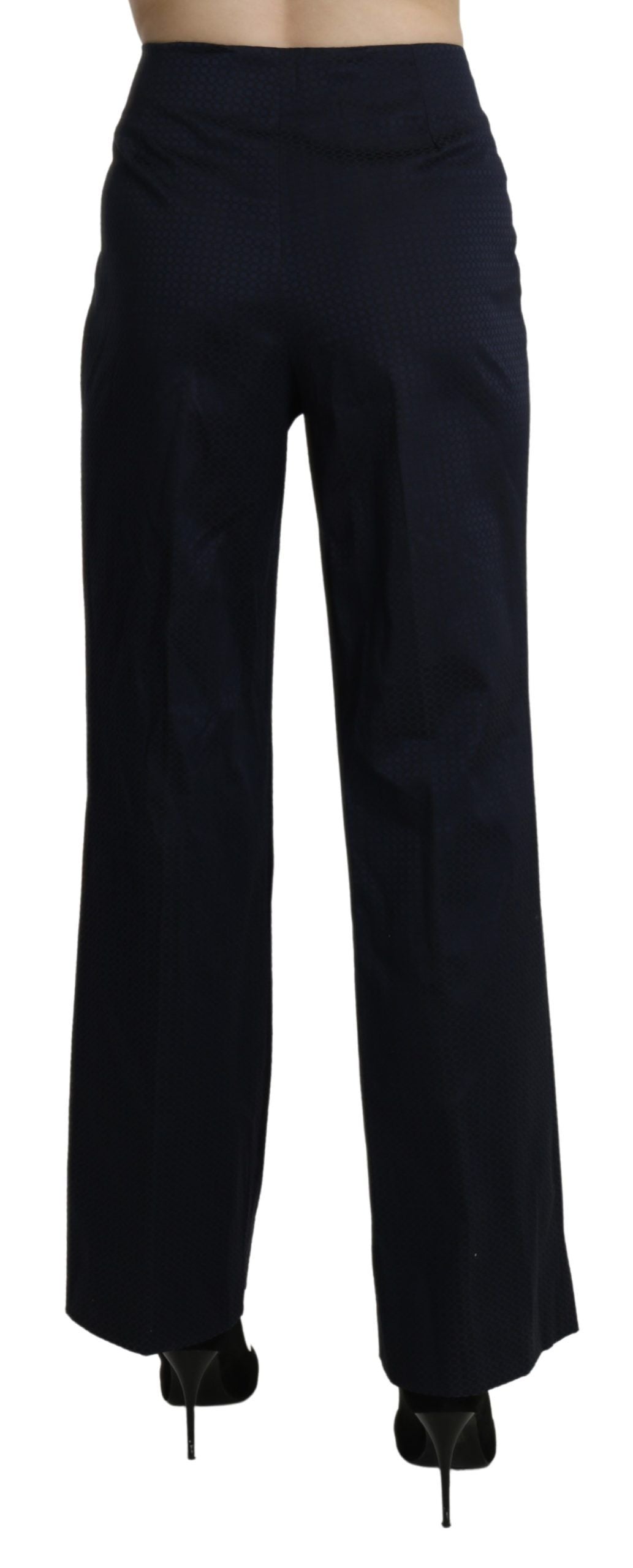 BENCIVENGA Navy Blue High Waist Straight Cotton Pants - IT46|XL