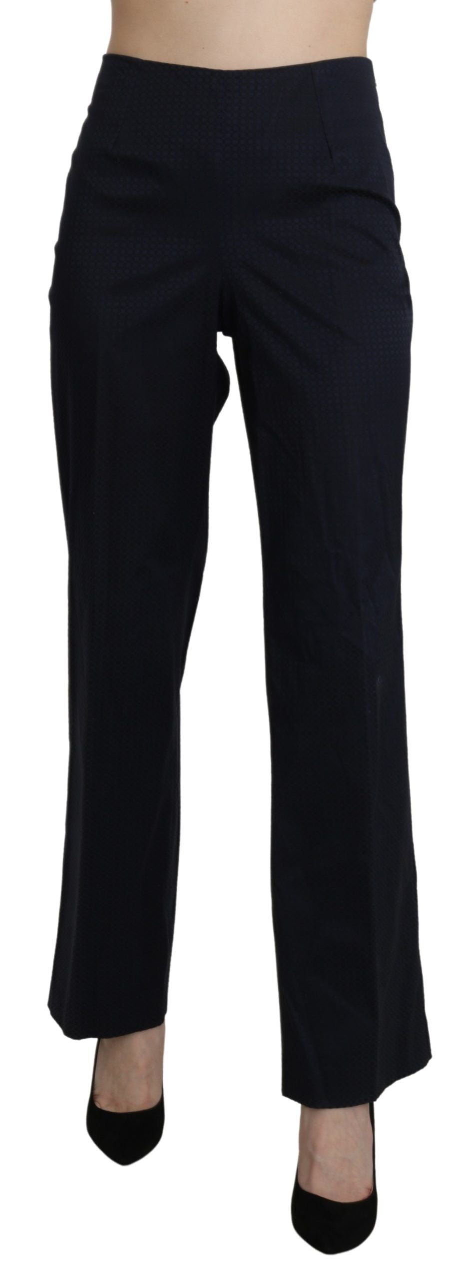 BENCIVENGA Navy Blue High Waist Straight Cotton Pants - IT46|XL