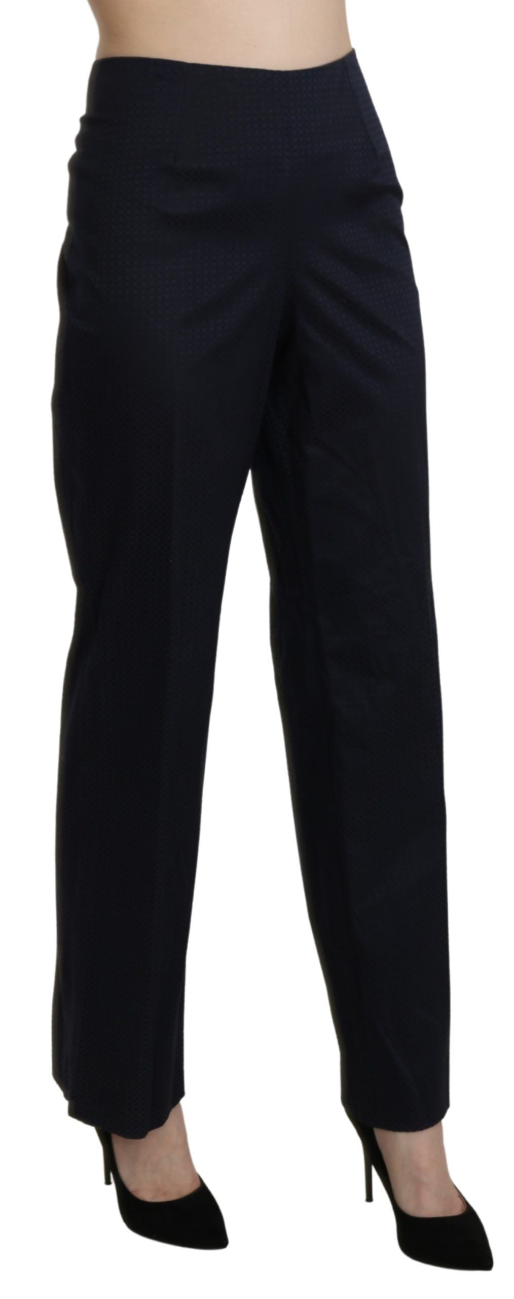 BENCIVENGA Navy Blue High Waist Straight Cotton Pants - IT46|XL