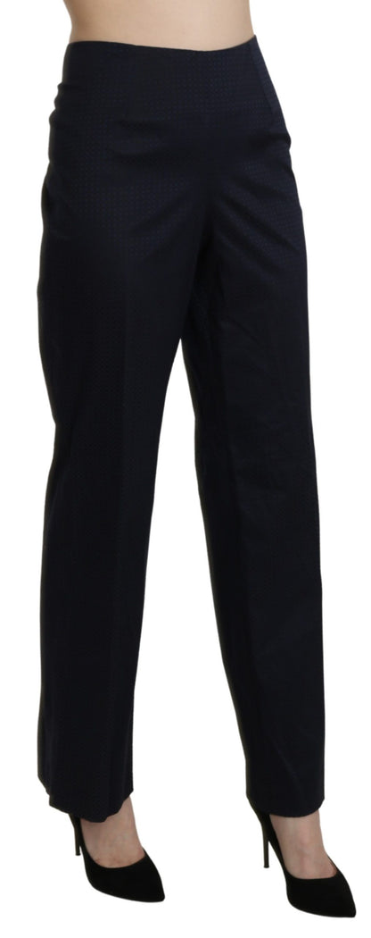 BENCIVENGA Navy Blue High Waist Straight Cotton Pants - IT46|XL