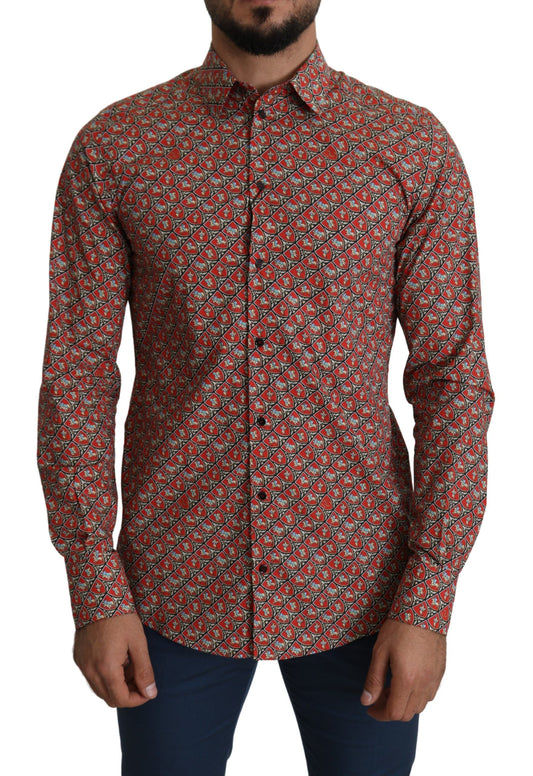 Dolce & Gabbana Elegant Red Martini Fit Cotton Shirt - IT39 | S