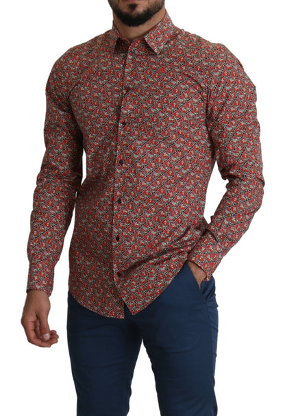 Dolce & Gabbana Elegant Red Martini Fit Cotton Shirt - IT39 | S