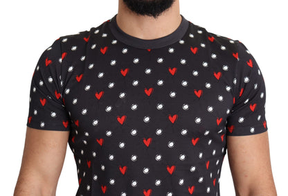 Dolce & Gabbana Chic Gray Cotton T-Shirt with Heart Prints - IT48 | M