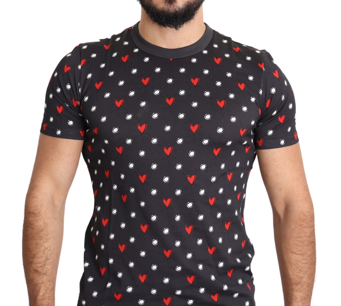 Dolce & Gabbana Chic Gray Cotton T-Shirt with Heart Prints - IT48 | M