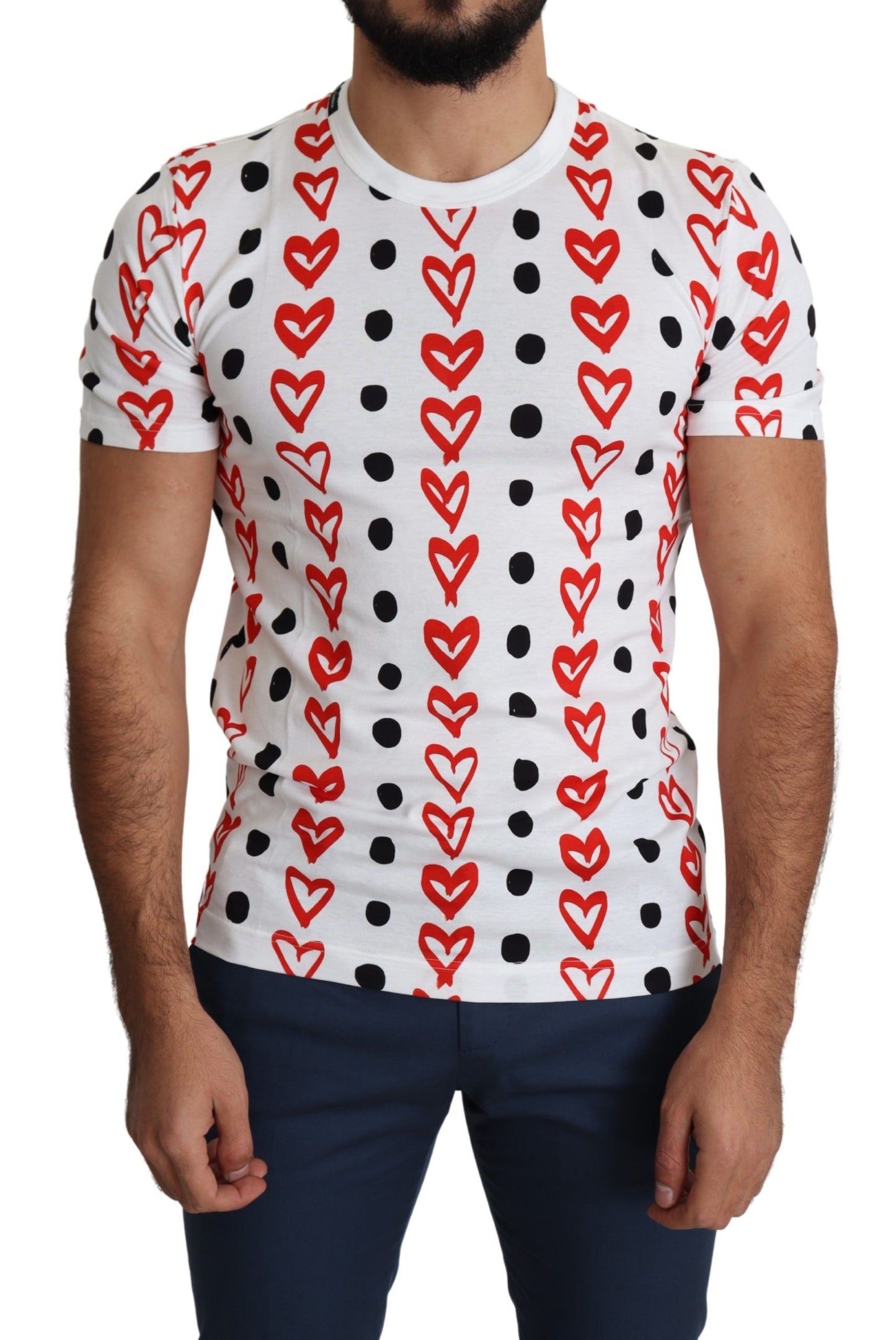 Dolce & Gabbana Chic White Cotton Tee with Heart Print - IT48 | M