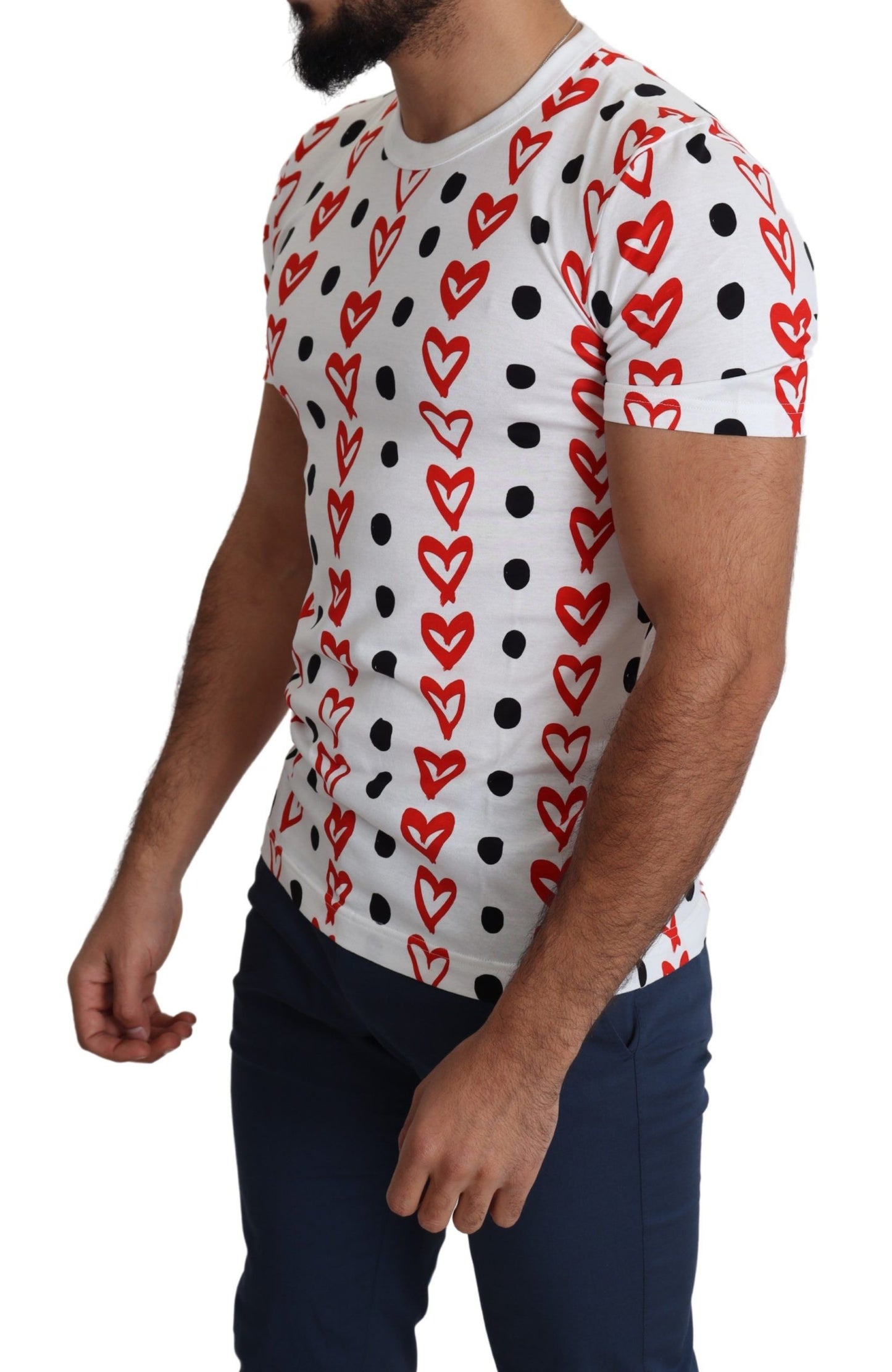 Dolce & Gabbana Chic White Cotton Tee with Heart Print - IT48 | M