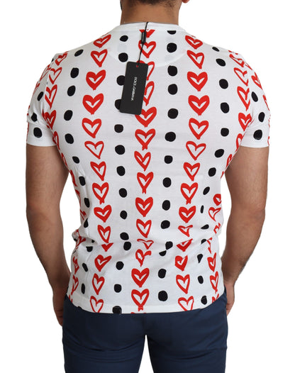 Dolce & Gabbana Chic White Cotton Tee with Heart Print - IT48 | M