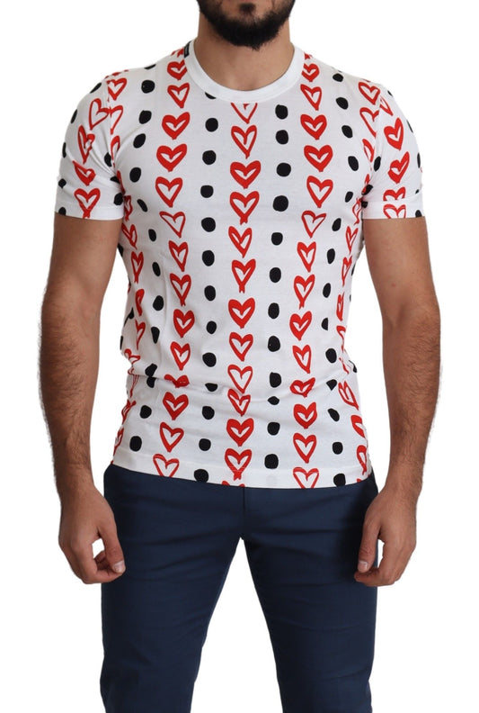 Dolce & Gabbana Chic White Cotton Tee with Heart Print - IT48 | M