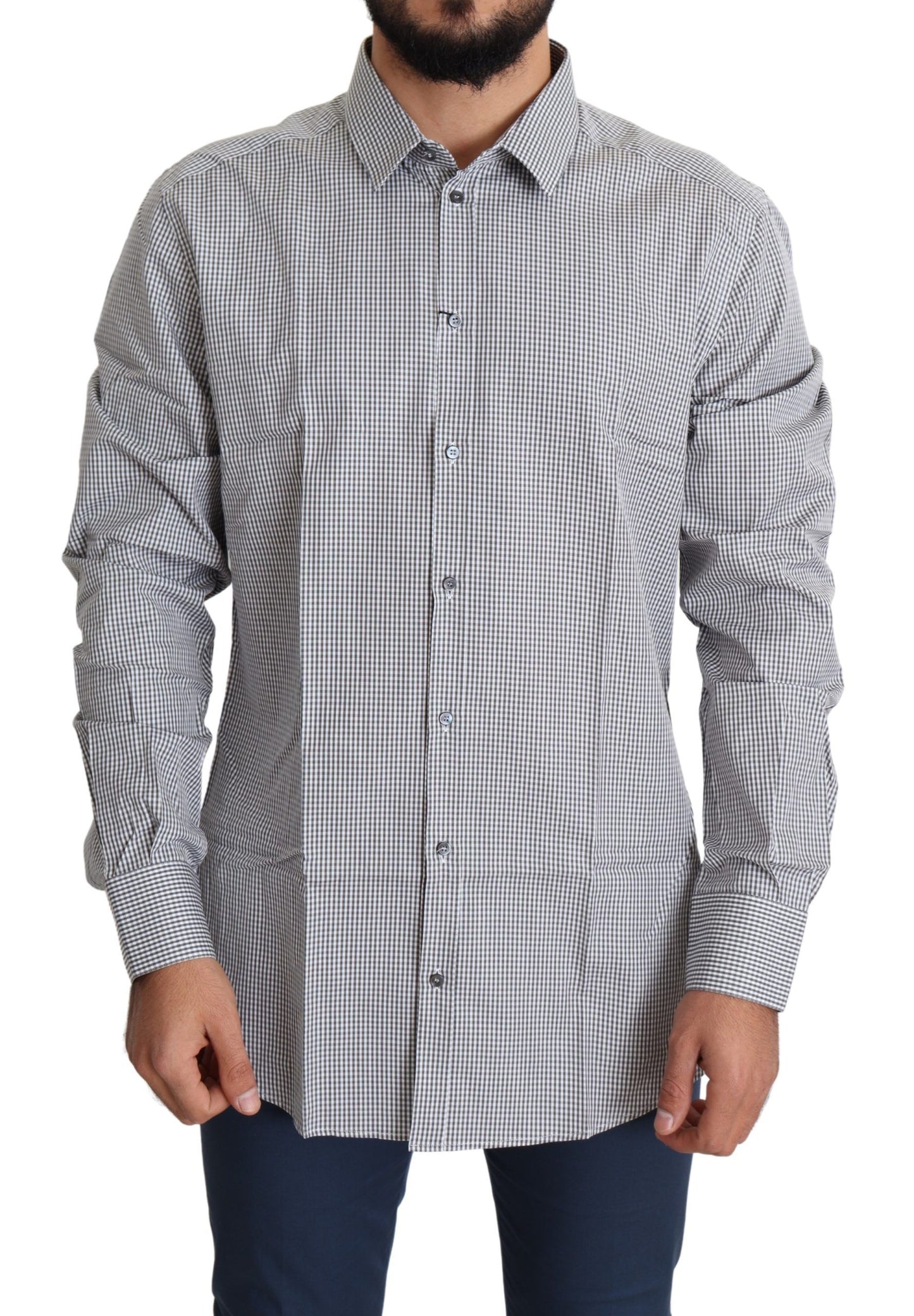 Dolce & Gabbana Checkered Slim Fit Cotton Dress Shirt - IT38 | XS