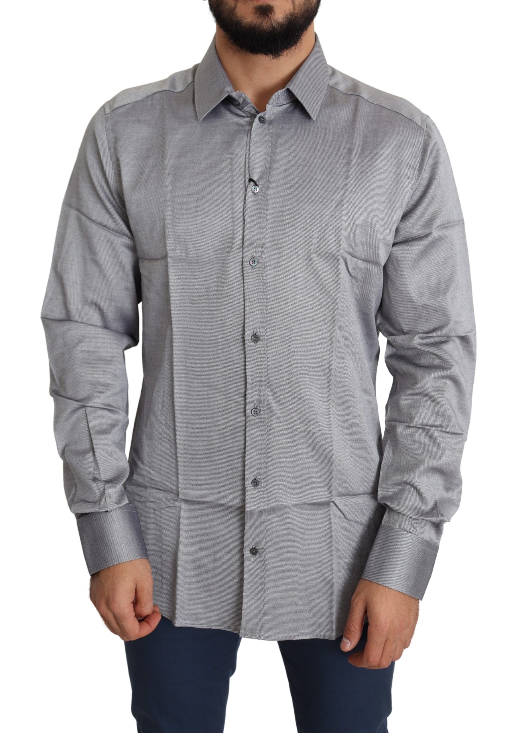 Dolce & Gabbana Elegant Gray Slim Fit Cotton Dress Shirt - IT37 | XS