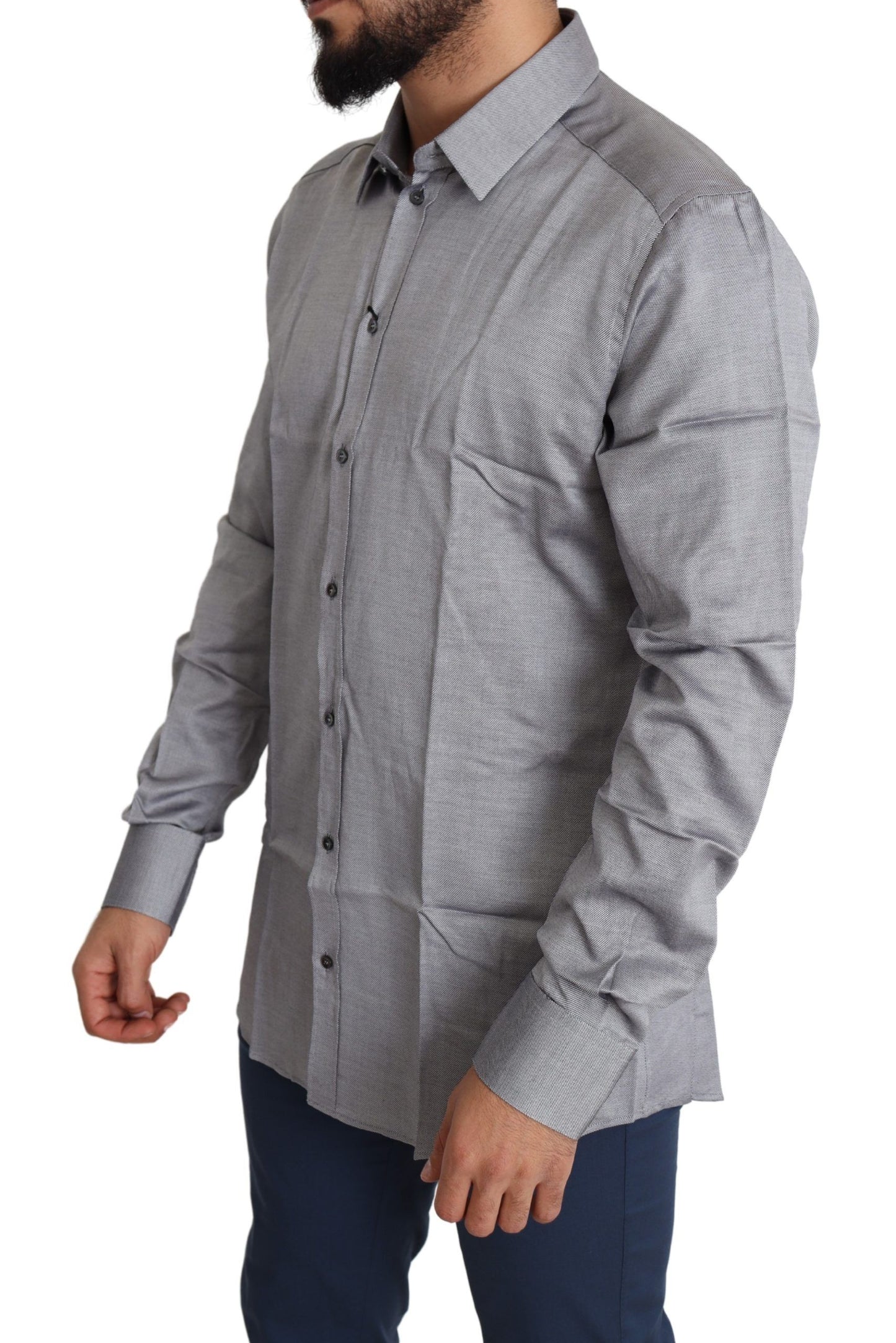 Dolce & Gabbana Elegant Gray Slim Fit Cotton Dress Shirt - IT37 | XS