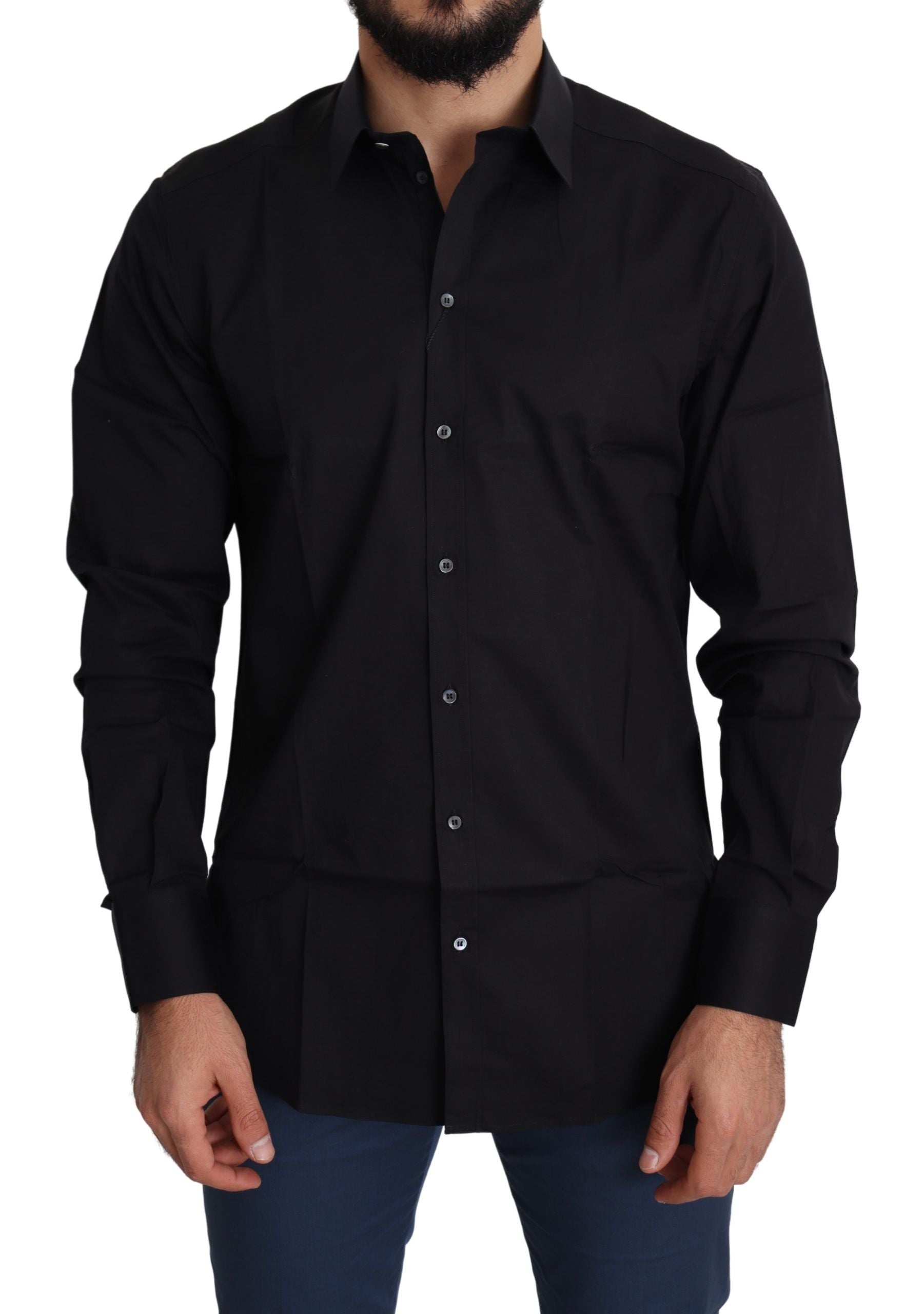 Dolce & Gabbana Elegant Black Cotton Stretch Dress Shirt - IT38 | XS