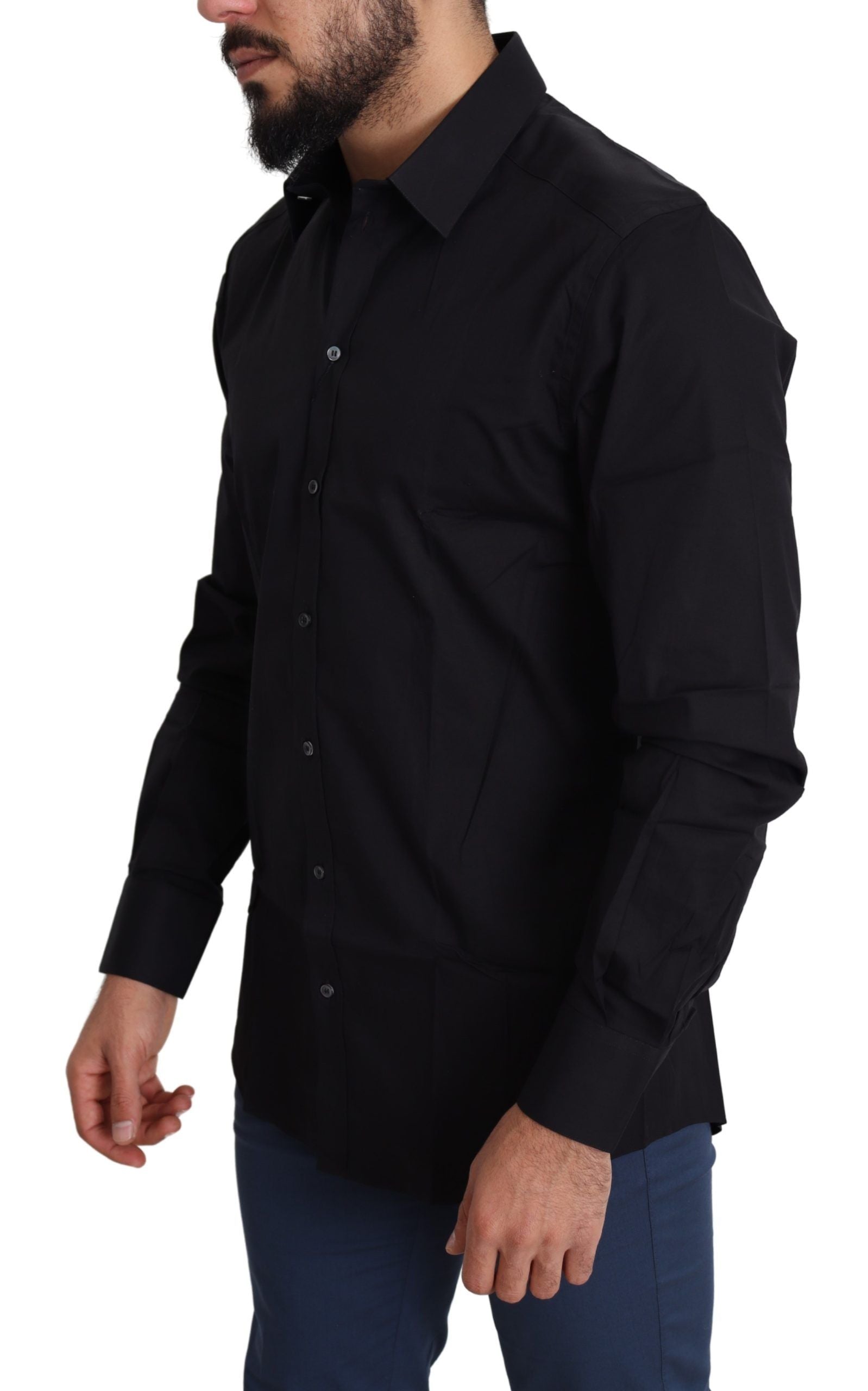 Dolce & Gabbana Elegant Black Cotton Stretch Dress Shirt - IT38 | XS